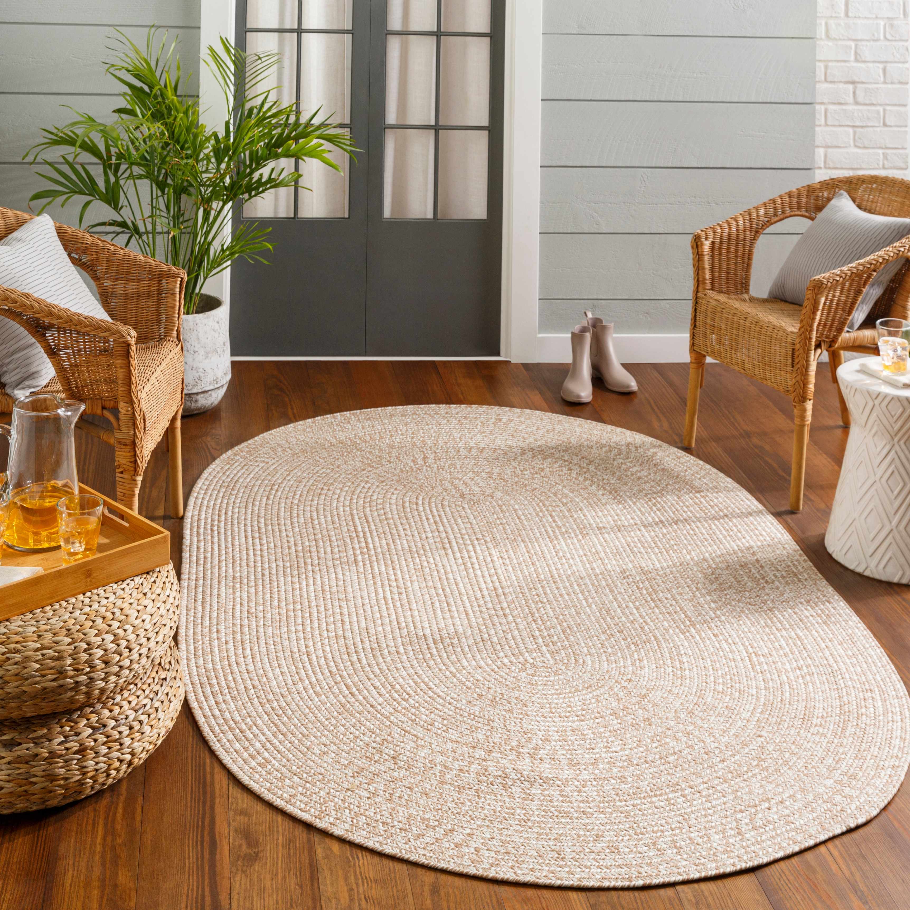 Cream Braided Faux Jute Outdoor Rug