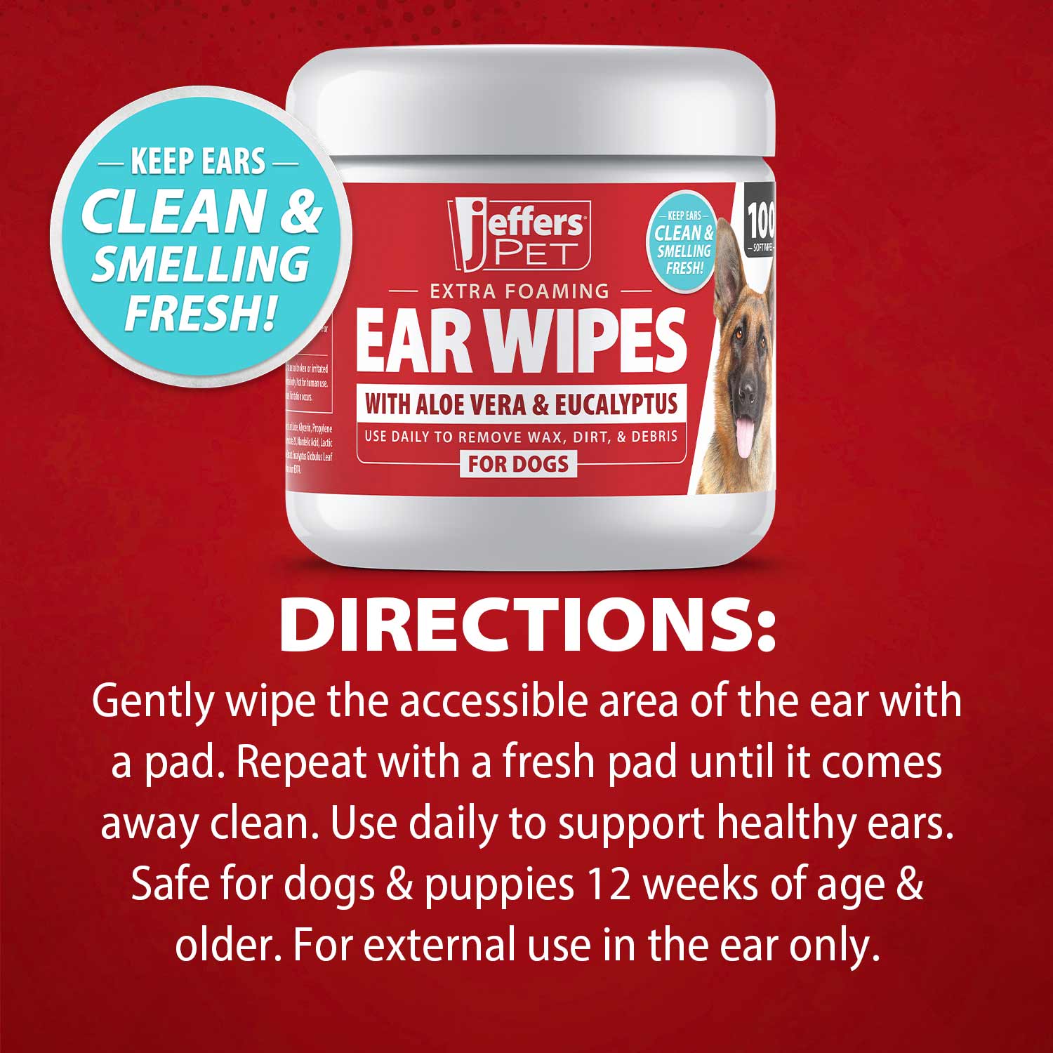 Jeffers Dog Ear Cleaning Wipes, 100 Count