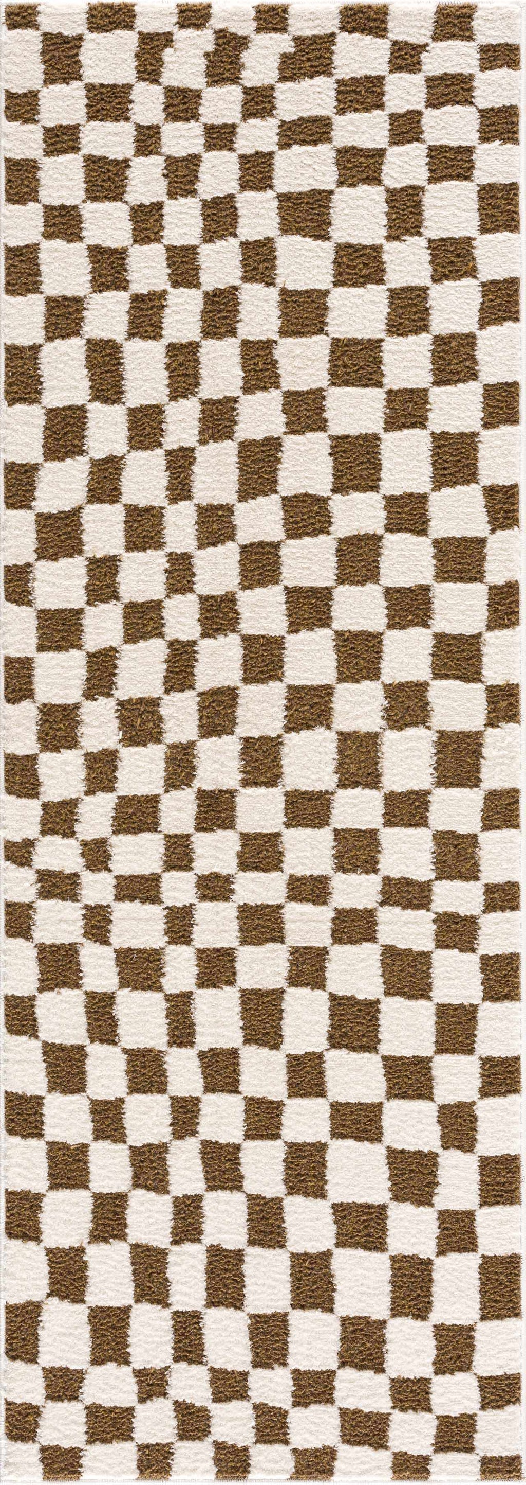 Lajos Brown Checkered Shag Rug - Clearance