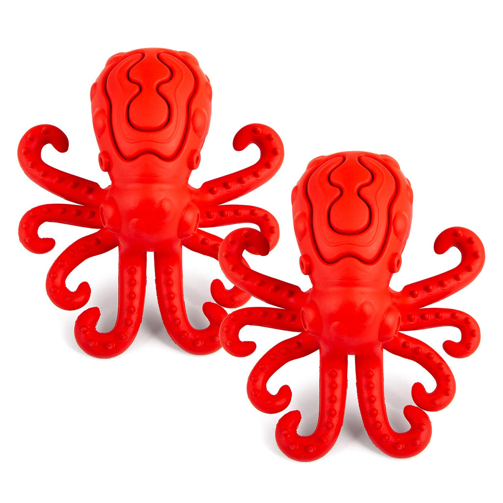 Jeffers Red Octopus Natural Rubber Treat Dispensing Dental Dog Chew Toy