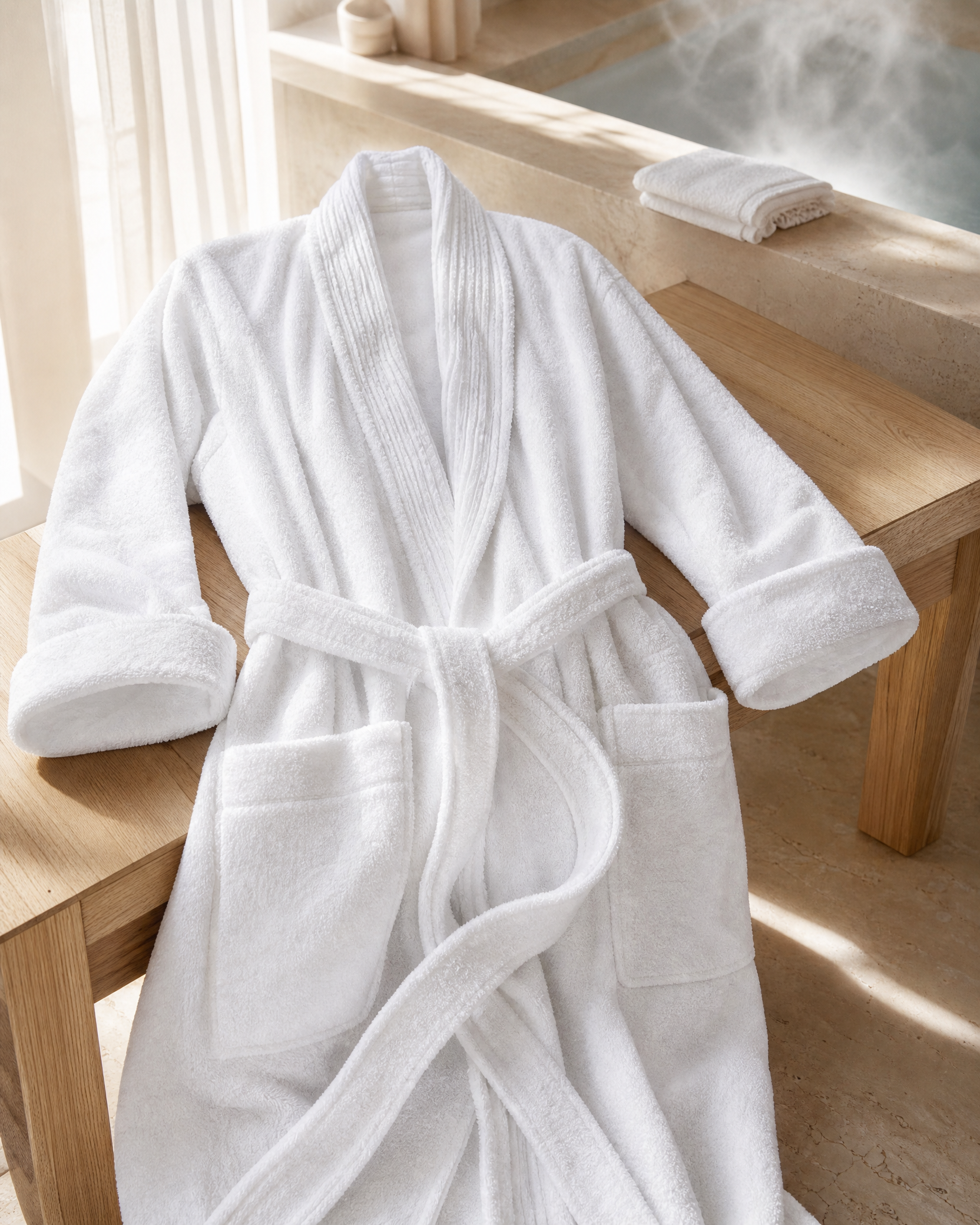 Turkish Cotton Terry Cloth Pleated Bathrobe
