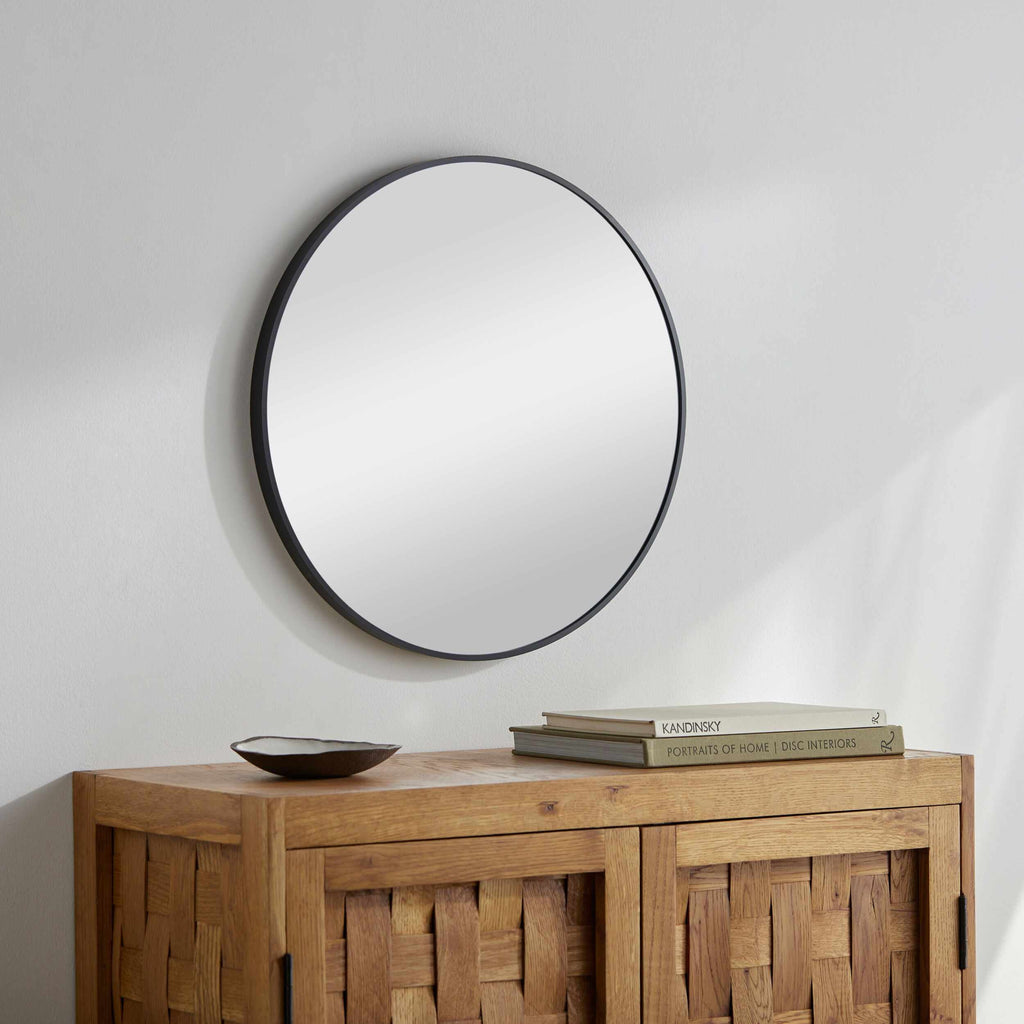Round Mirror with Black Aluminum Frame