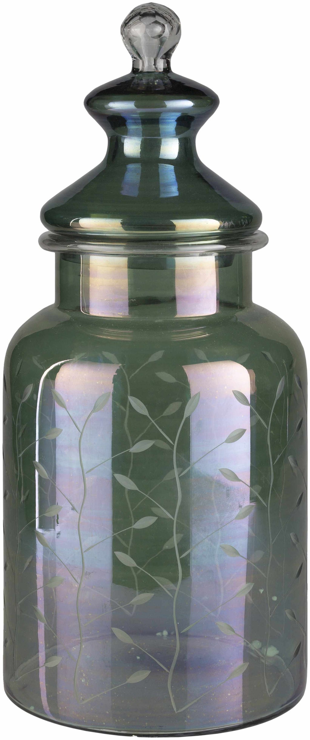 Stewartville Green Etched Glass Jar - Clearance