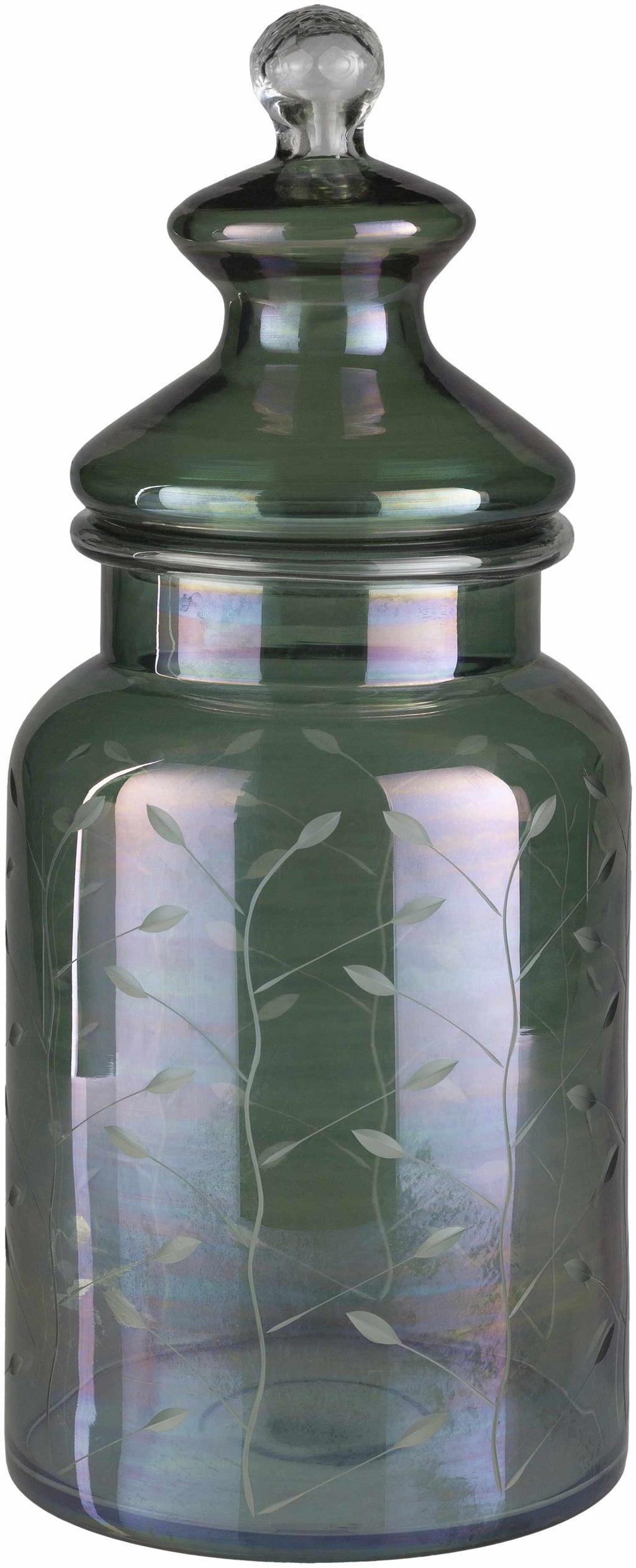 Stewartville Green Etched Glass Jar - Clearance