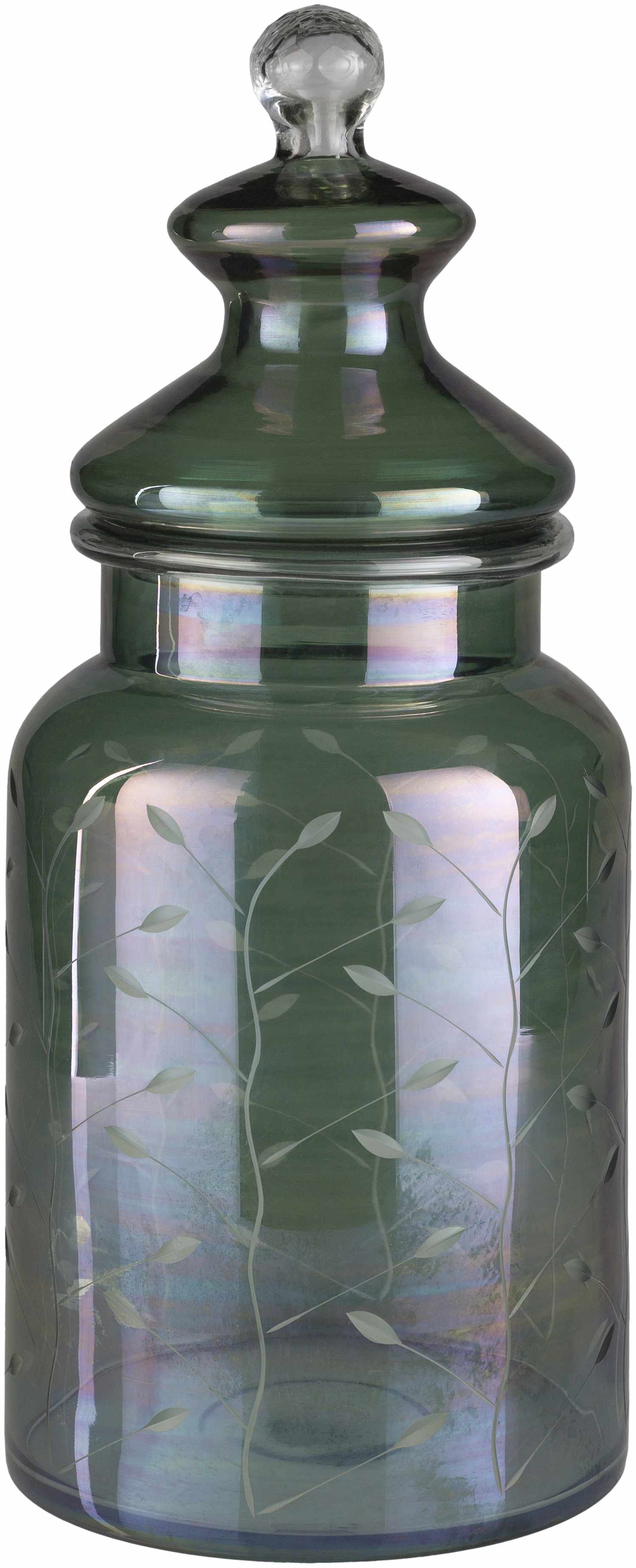 Stewartville Green Etched Glass Jar - Clearance