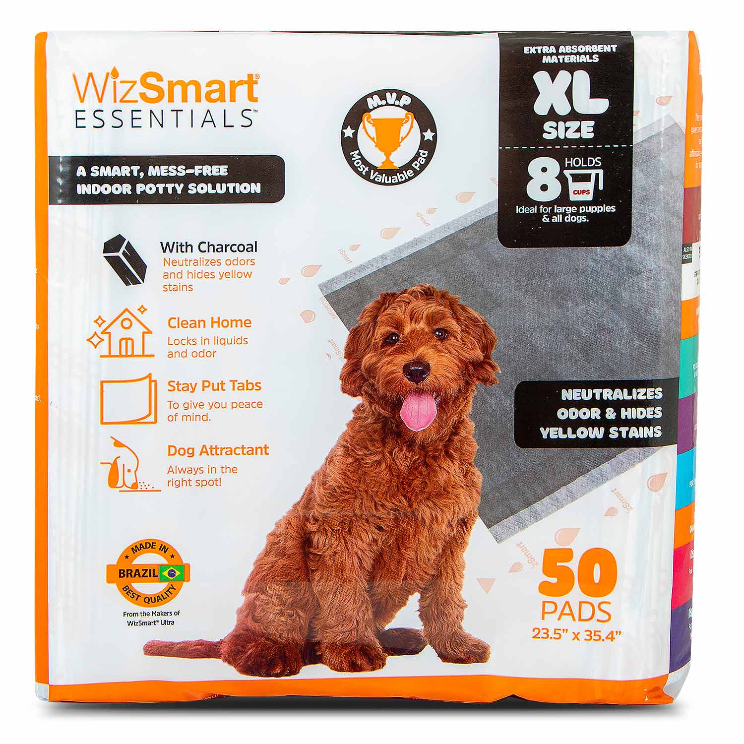 WizSmart Essentials Pads with Charcoal, XL, 50 Count